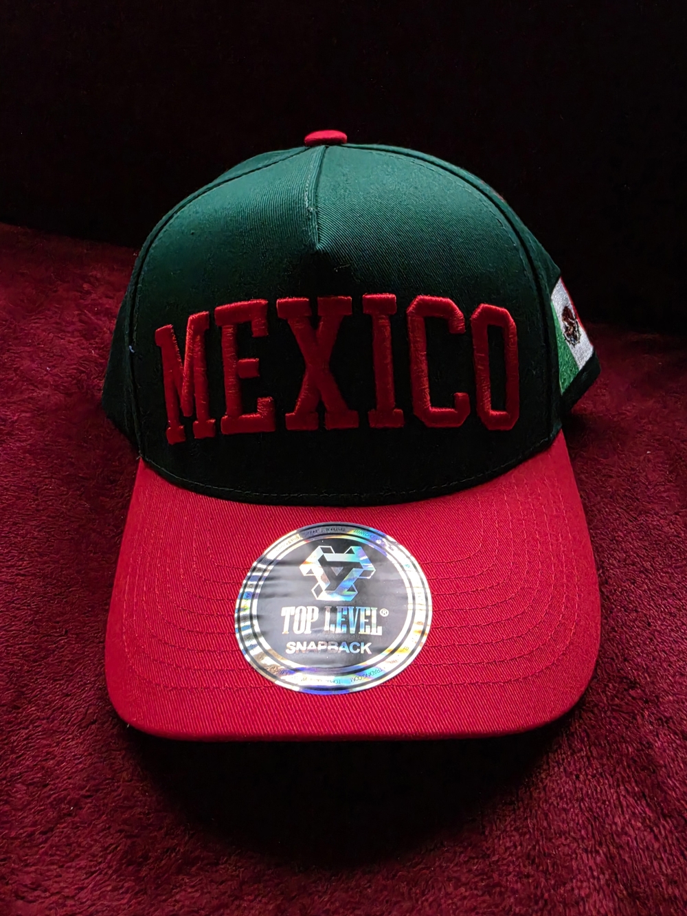 Mexico Embroidered Snapback Hat in Green & Red